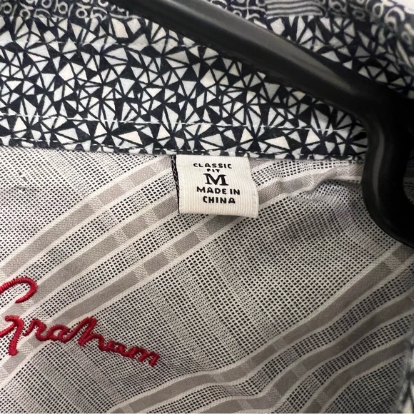 Robert Graham Shirt Mens Med Gray Geometric Button Up Short Sleeve Classic Fit - Picture 3 of 9